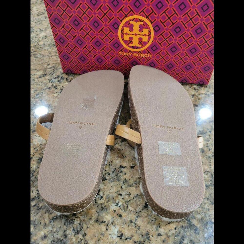 Tory Burch Miller Cloud Shearling Leather Sandal Thongs Shoe Carmel 10 New $268 - Picture 8 of 9